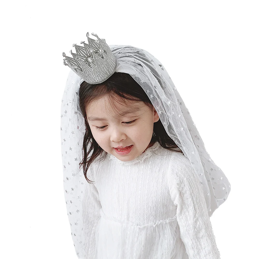 

Flowe Girls Tiaras headband Veil Hairband Twinkle Stars Tulle Crown HairBands Wedding Party Veils Headwear Kids Hair Accessories