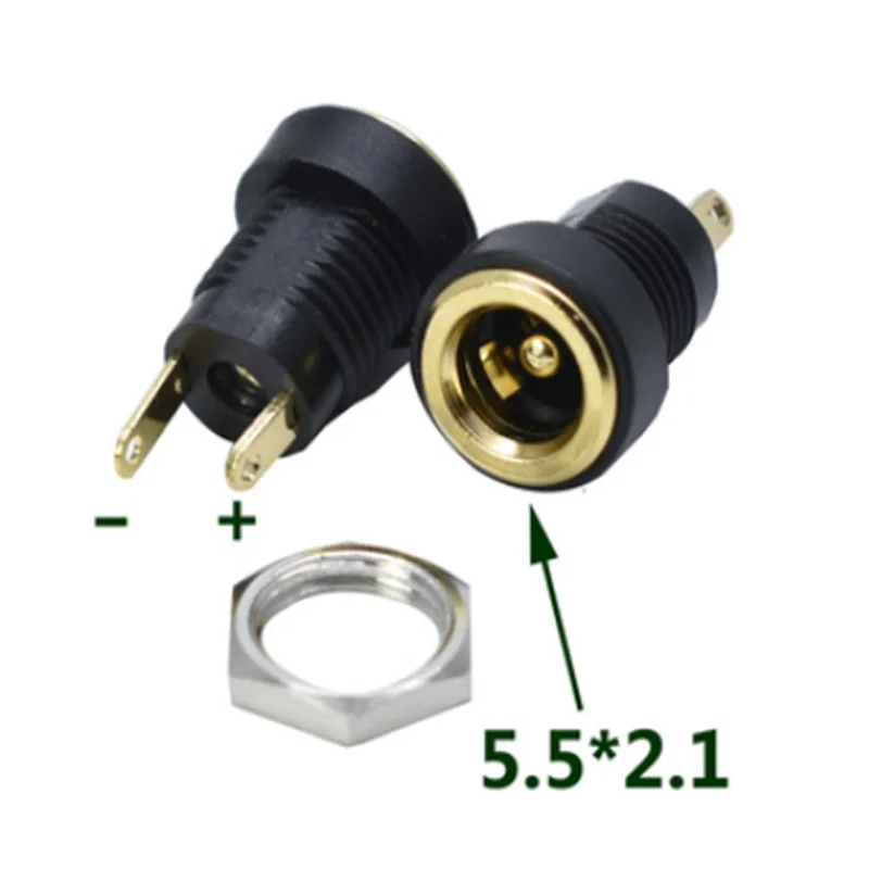 

10Pcs DC022B Gold plated DC Power Supply Jack Socket Female Connector 5.5x2.1mm Plug Adapter Panel Mount 2 Terminal Types