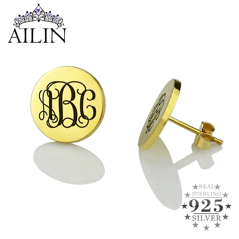 

AILIN 925 Sterling Silver Personalised Initial Letter Earrings 18K Gold Plated Engraving Earrings Women Custom Jewelry Gifts