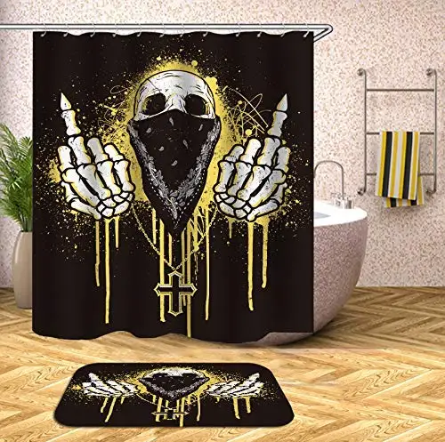 Fabric Human Black Yellow Polyester Cloth Print Bathroom Curtains