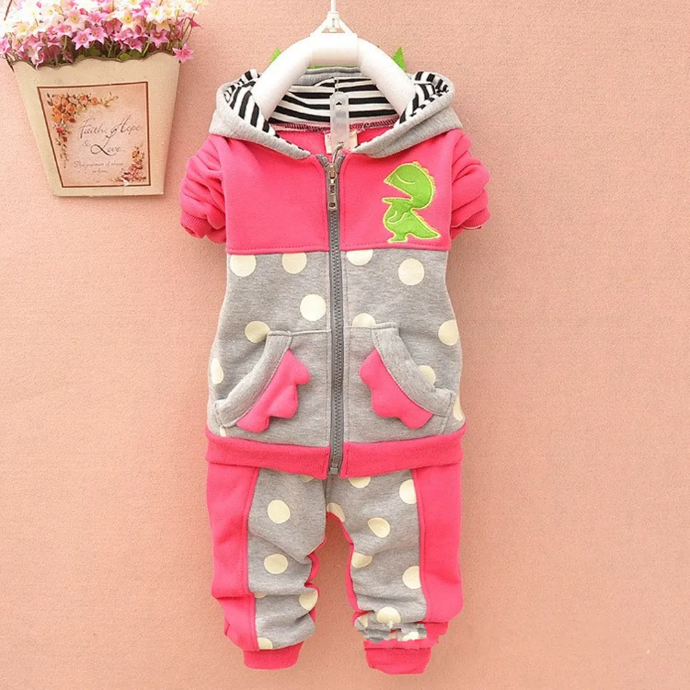 Boys Girls Cartoon Dinosaurs Plus velvet Long Sleeve top+Pants Unisex Set YF091
