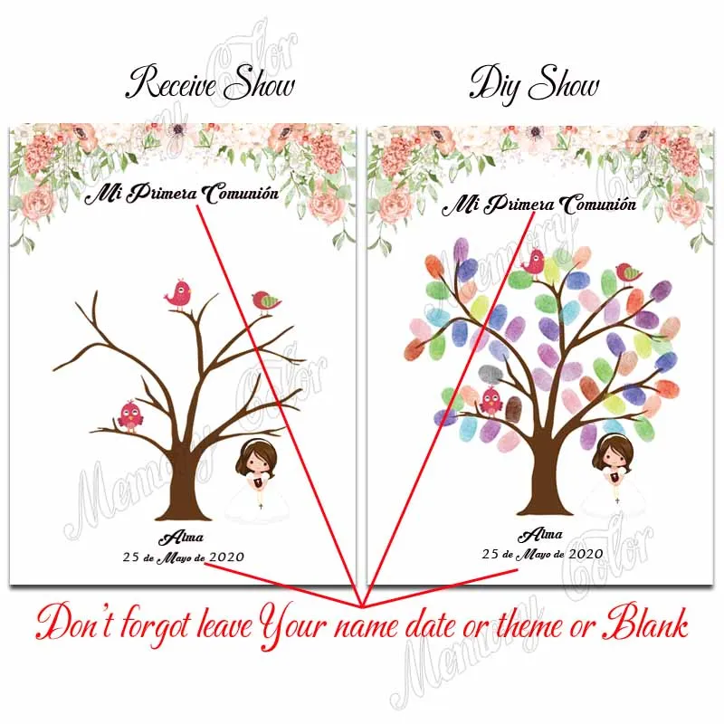 Personalized Theme Name Date Fingerprint DIY Painting Guestbook For Girl First Holy Communion Party Decoration (No Wood Frame) view 2