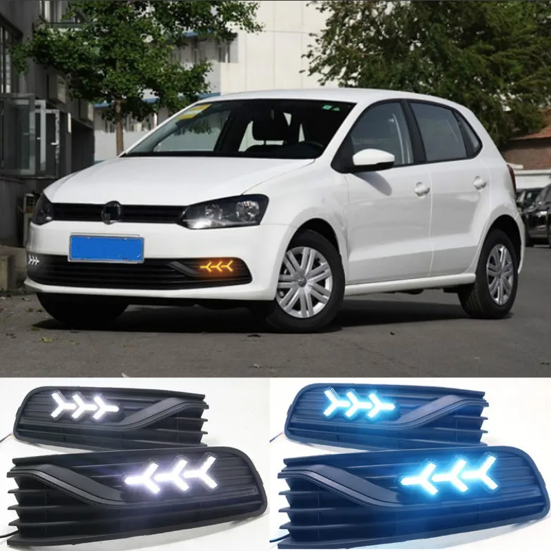 2Pcs DRL For Volkswagen VW Polo 2014-2018 Daytime Running Lights Fog head Lamp cover Daylight