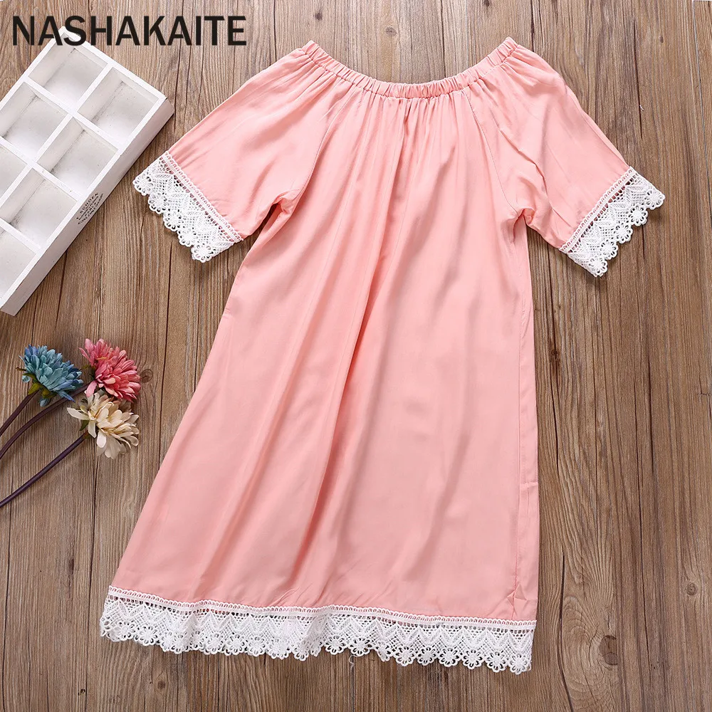 NASHAKAITE Mommy and me clothes Off Shoulder Solid Lace Baby Girl Dress Mom and daughter matching clothes Mom and daughter dress