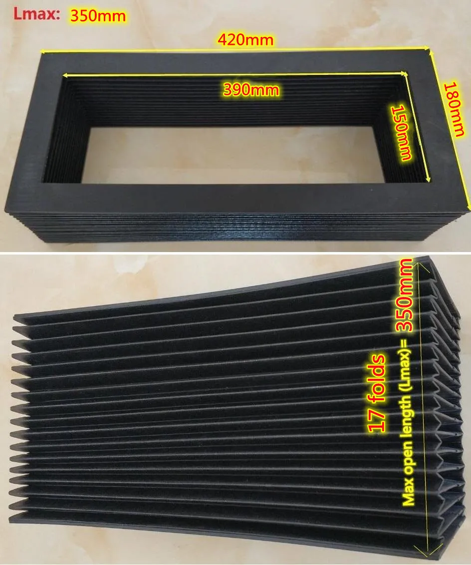 Rectangle T5 bellows, inner 390 mm x 150 mm, outer 420 mm x 180 mm,Lmax is about 350 mm
