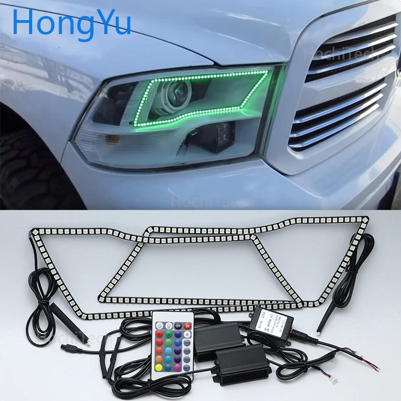 

for Dodge RAM 1500 2500 3500 4500 5500 2009-2016 Car RGB Multi-Color LED Angel Eyes Ring Light Kit Wireless Remote Control