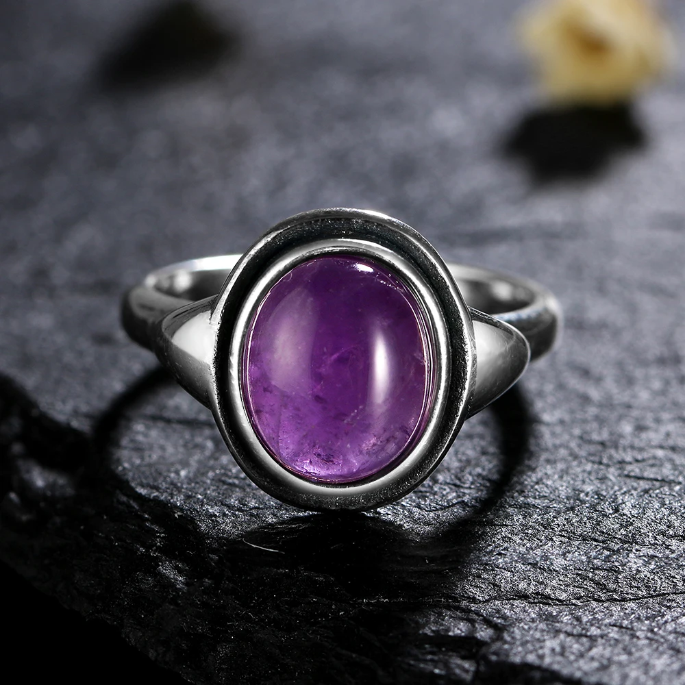 925 Silver Rings Natural Amethyst Gemstone Rings for Women Wedding Bands Anniversary Gift Fine Jewelry