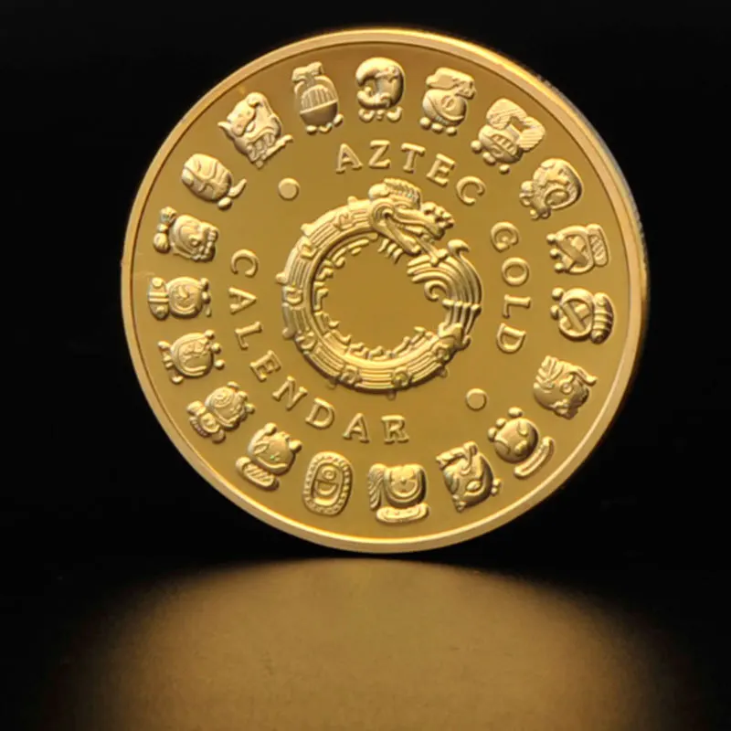 The Maya Gold Plated Coin Mexico Mayan Prophecy Calendar Antique Souvenir Coins Vintage Polish Coin Collectible Gifts