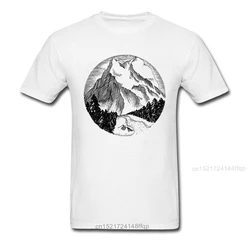 Mountain Landscape Men T-shirt Fabulous Cool White Black T Shirts Sketch Print Male Custom Cotton Top Tee O-neck