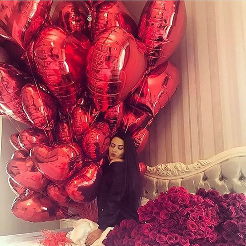 18inch Red Heart Air Foil Balloons Happy Birthday Party Helium Balloon Decorations Wedding Party Festival Balon Party Supplies