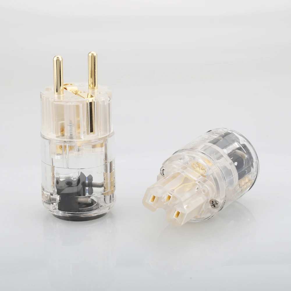 

HIFI Transparent Gold plated EUR Schuko power cable Extension plug IEC Female connector 1pair Male female Plug