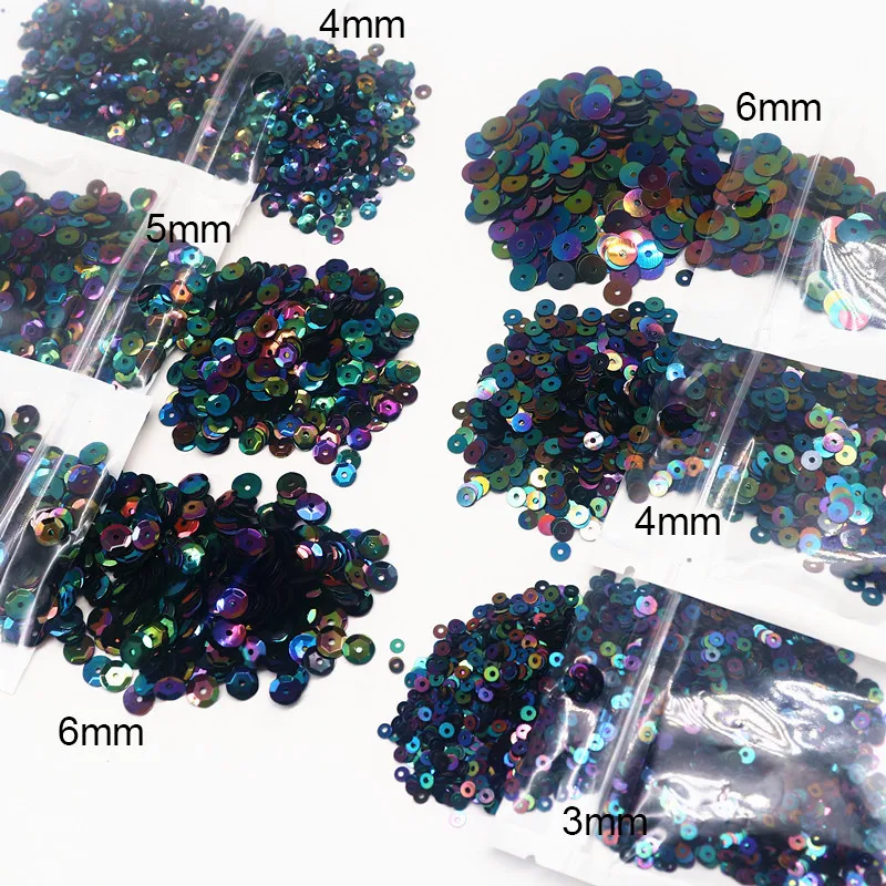 10g 3/4/5/6mm PVC Flat Cup Round Sequins AB Black Loose Glitter Sequins for Wedding Garment Dress Sequined Trim DIY Accessory