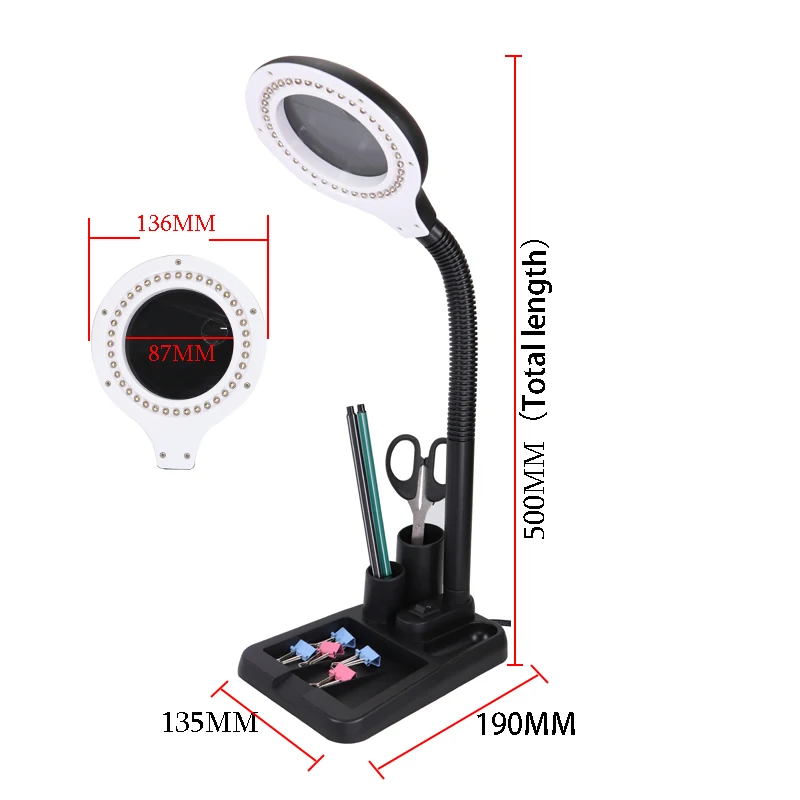 Flexible 5X /10 EU Plug  40 LED Lights Magnifying Glass Illuminated Magnifier Lamp Loupe Reading/Rework/Soldering Table Lamp