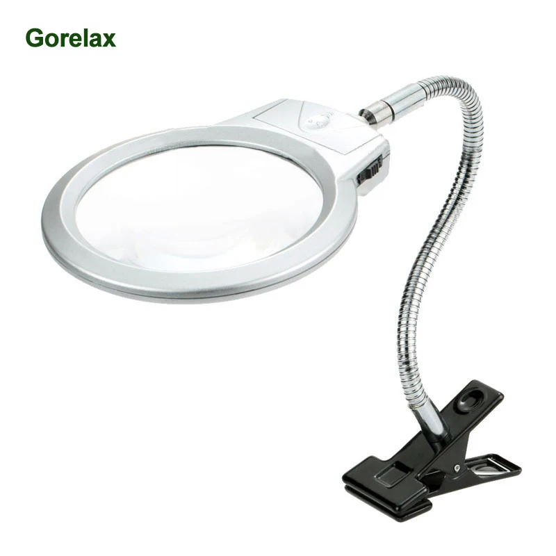 107mm large Lens Table Magnifier with Metal Clip and led light Magnifying glass for reading repair