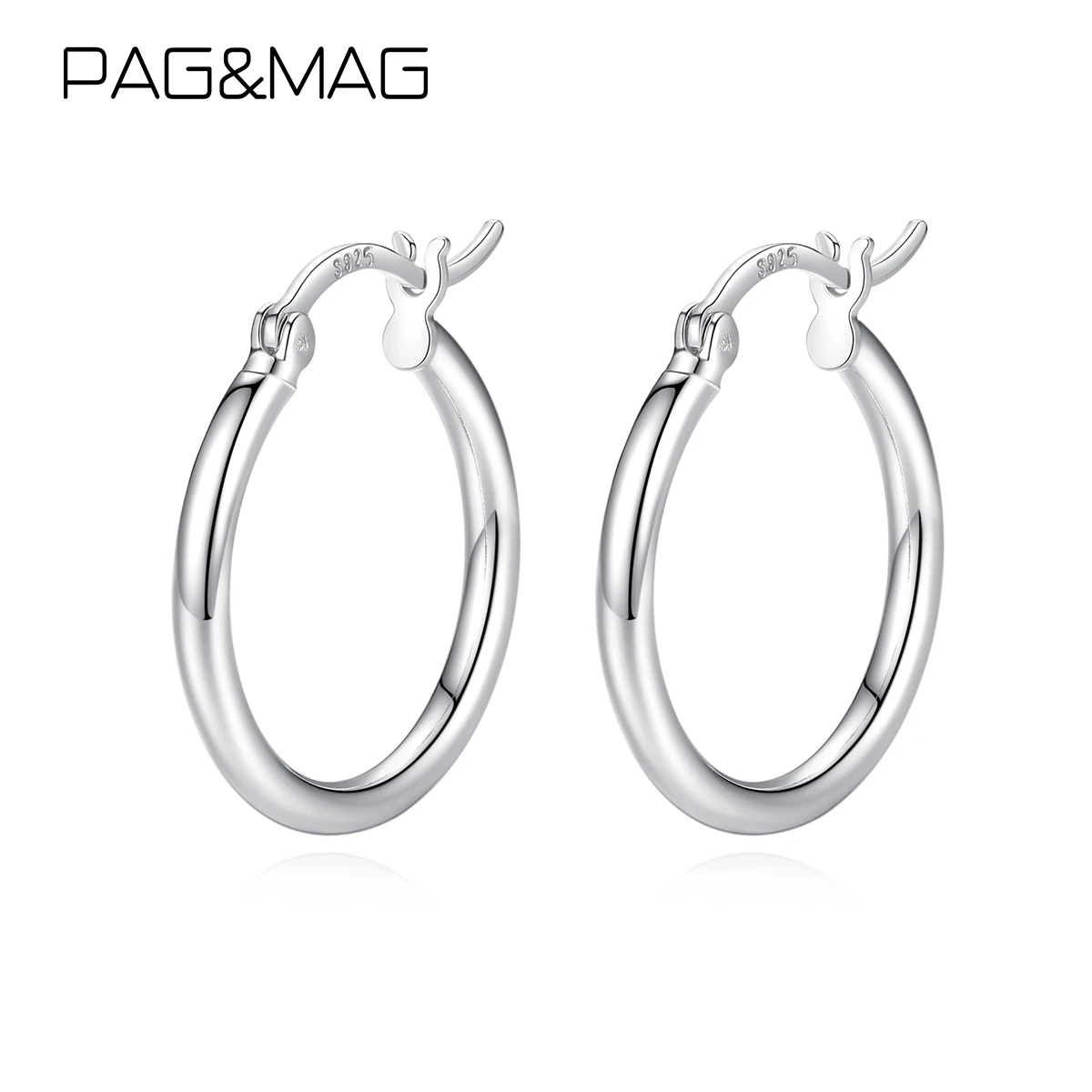 

PAG&MAG 22MM 925 Sterling Silver Smooth Round Circle Hoop Earrings For Women Fashion Charm Silver Earrings Jewelry Brincos