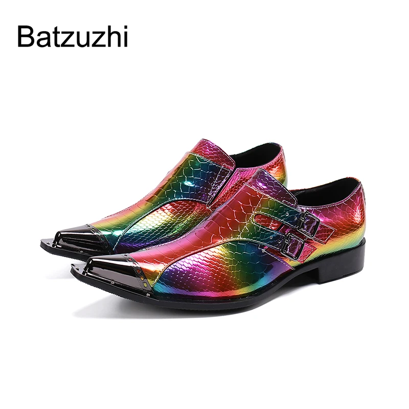 

Batzuzhi Designer's Color Rock Leather Dress Shoes Men Luxury Handmade Men's Shoes Pointed Iron Toe Party and Wedding Shoes!