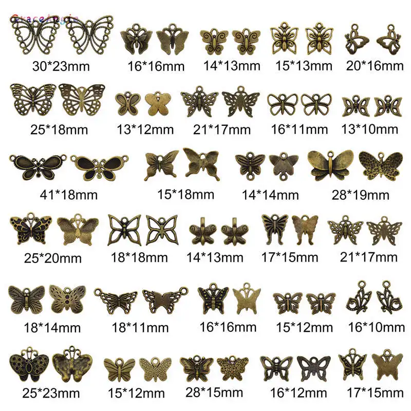 Retro 10-50pcs Mix Butterfly Pendant Antique Bronze Alloy Necklace Bracelet Pendant Charms DIY Women Handmade Craft Accessory