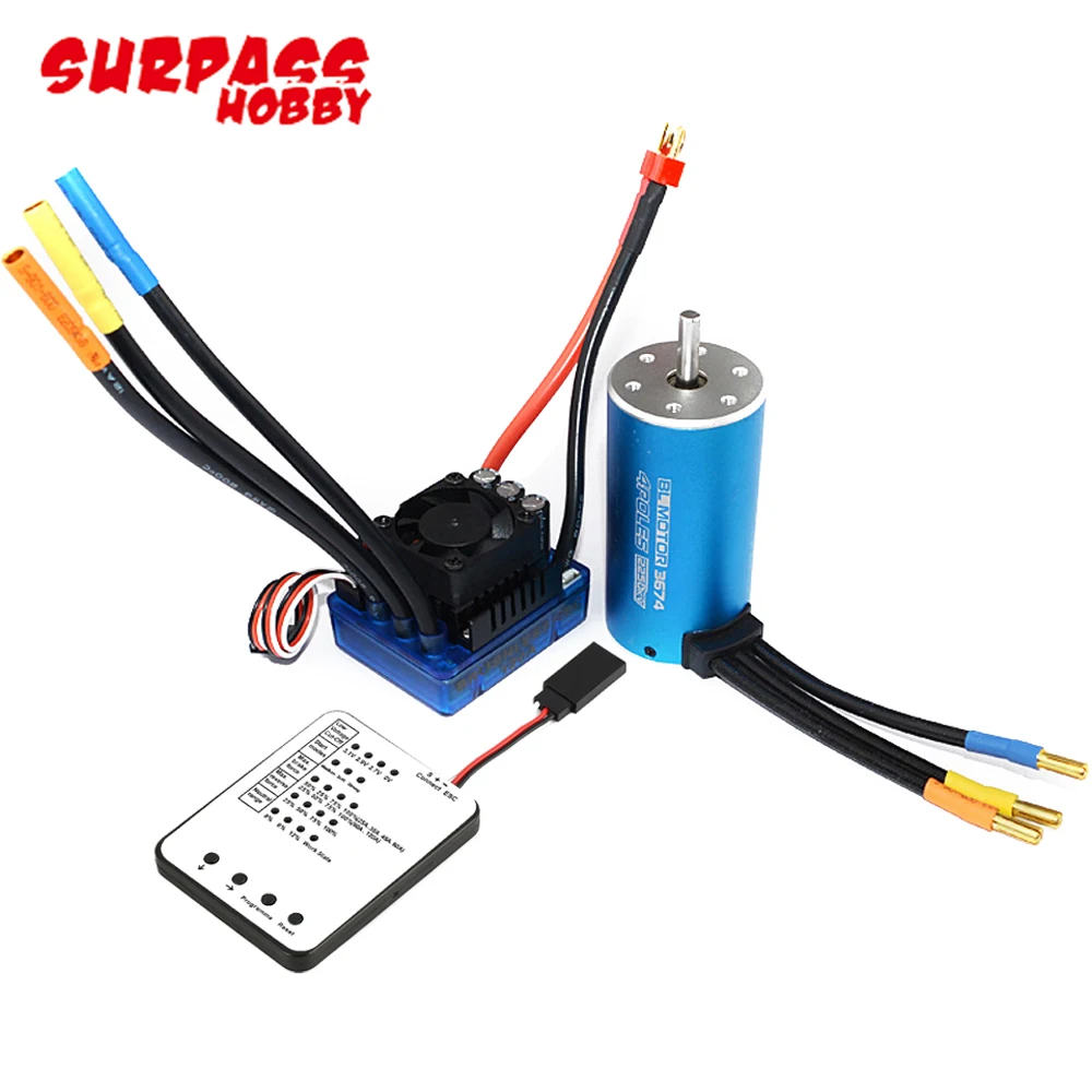 Surpass Hobby 3674 1580KV/1900KV/2250KV 4P Sensorless Brushless Motor 120A 2-4S ESC Program Card For 1:8 RC Car Truck On-road