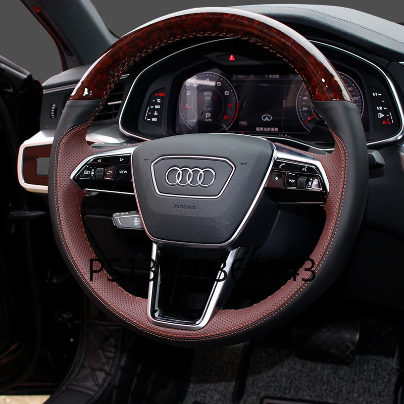 

For Audi steering wheel cover A6LQ5L Q3A4L A3 Q2L hand-stitched carbon fiber leather grip cover