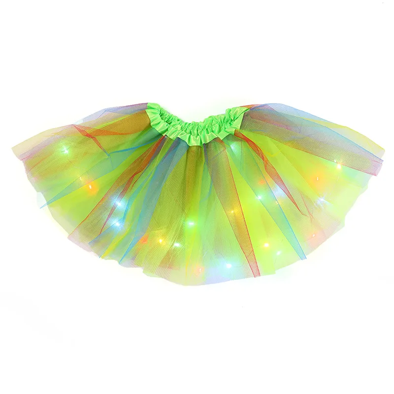 LED Glowing Light Girls Skirts Ballet Dance Rainbow Tulle Skirt Short Tutu Ballet Dancewear Party Costume Ball Gown Mini skirt