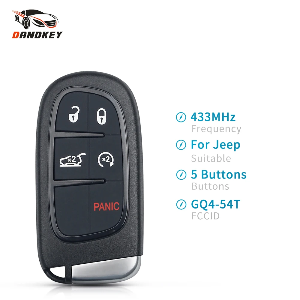 

Dandkey KeylessGo 433Mhz Car Smart Key Fob Remote Control Key GQ4-54T 4+1 5 Buttons For Jeep Cherokee 2014 2015 2016 2017