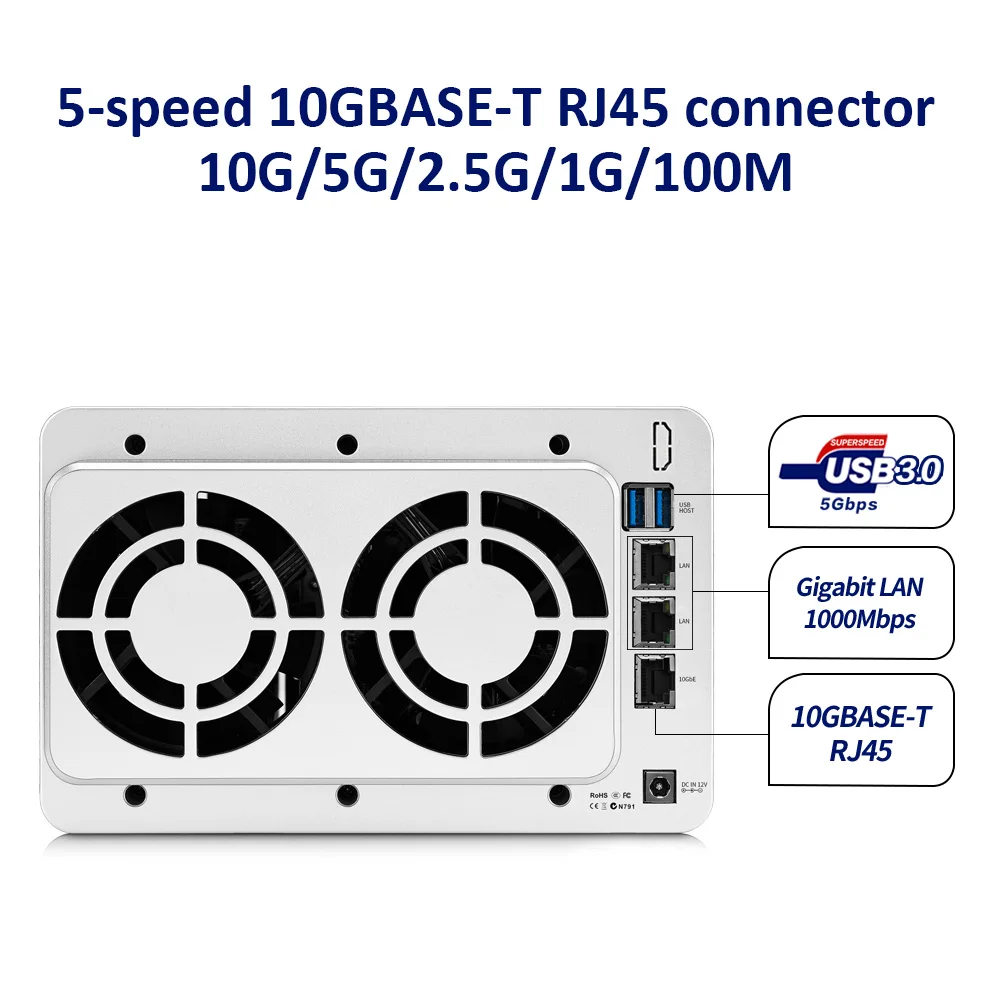 Terramaster F5-422 10gbe no servidor de armazenamento de rede de 5 baías Intel quad-core cpu com criptografia de hardware (diskless)