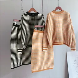 2025 Autumn Women Knitted Sweater Two Pieces Women Warm Sweater And Pullovers With Skirt Femme Tricot Pull Femme
