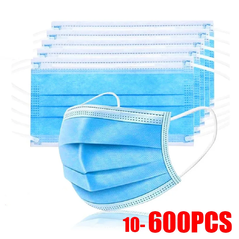 10-600pcs Disposable Blue Filter Face mask Adults security protection mask Non-wove Protective masks 3 Layer Ply mascarilla