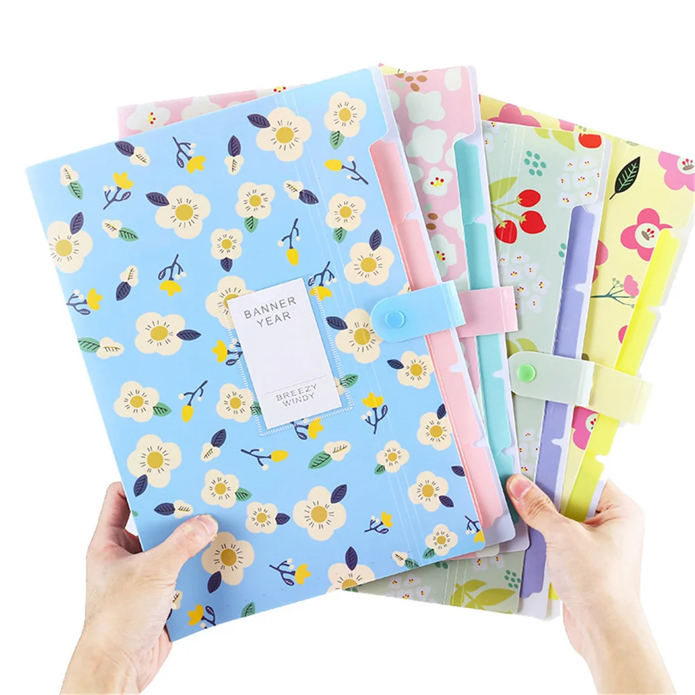 Fresh Floral Filing Production Folder Multi-Function 6 Into Mezzanine File A4 Document File Folder School Office Supplies