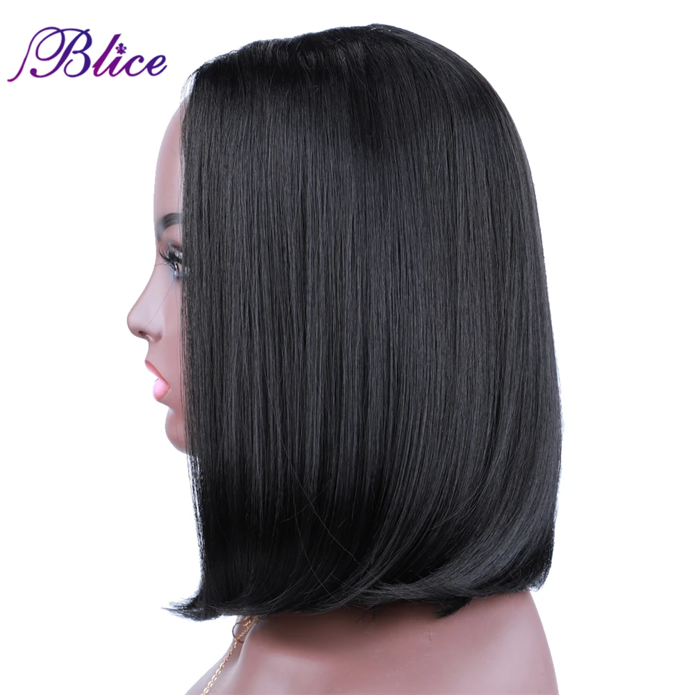 Blice U teil Perücke Synthetische Gerade Kurze BoB perücken Mit Clips Kopf Bang Stil 12 Inch Glueless Einfach zu Installieren für Frauen