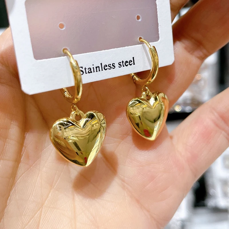 MEYRROYU Stainless Steel Gold Color Heart Hoop Earrings For Women Geometric Romantic 2023 Trend New Gift Party Fashion Jewelry