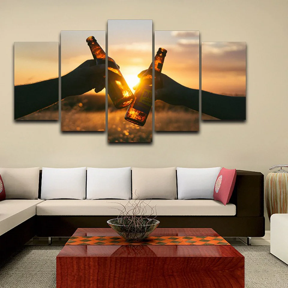 

Wall Art Canvas HD Poster Modern 5 Panel Prints Beer Toast Sunset Landscape Pictures Living Room Home Decoration Paintings