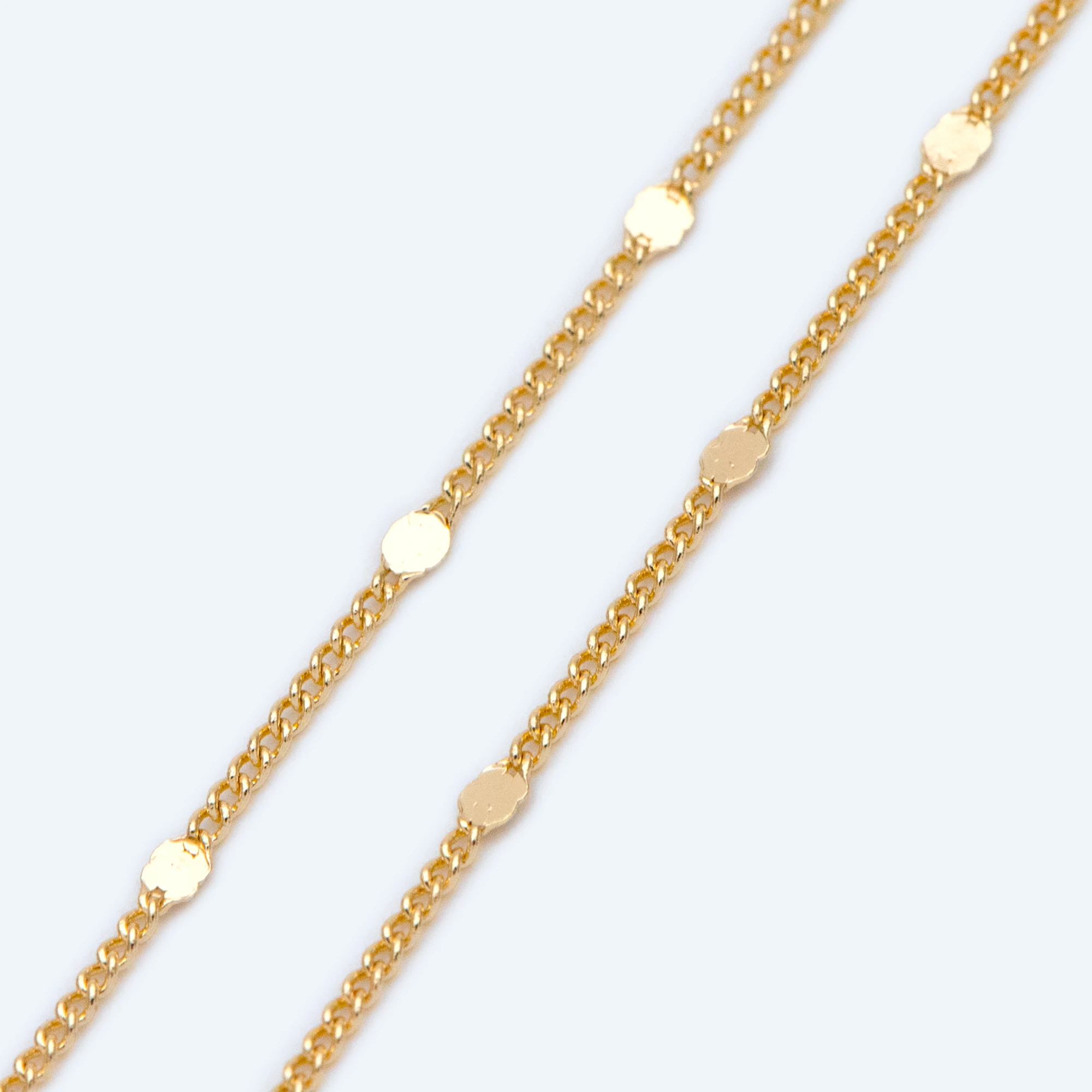 Tiny Gold Plated Brass Curb Chains, 0.9mm Thin Chain with 1.4mm Flat Disc, Delicate Chains for DIY Necklace (#LK-240-1)/ 1 Meter