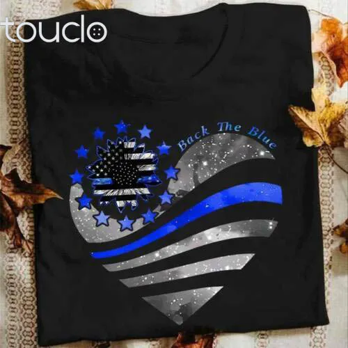 Thin Blue Line Sunflower Heart Love Back The Blue Men Women T Shirt Black