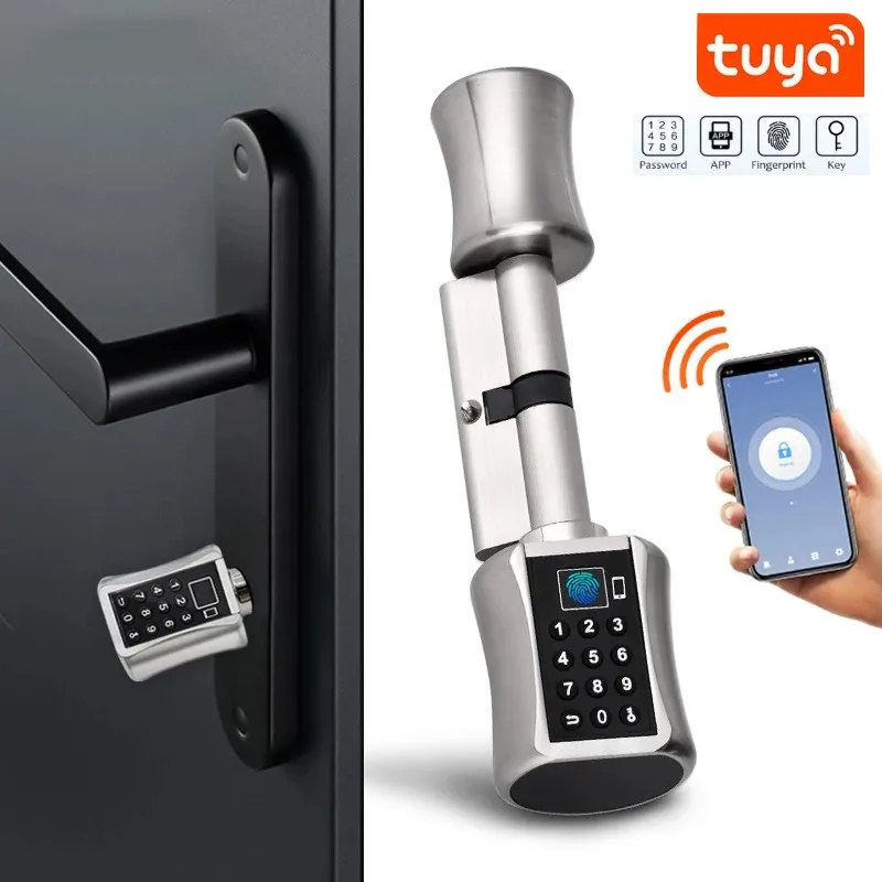 TUYA APP Smart Round Copper Lock WIF Bluetooth Fingerprint Security Wireless Electronic Numeric Keypad Keyless Steel Door Lock