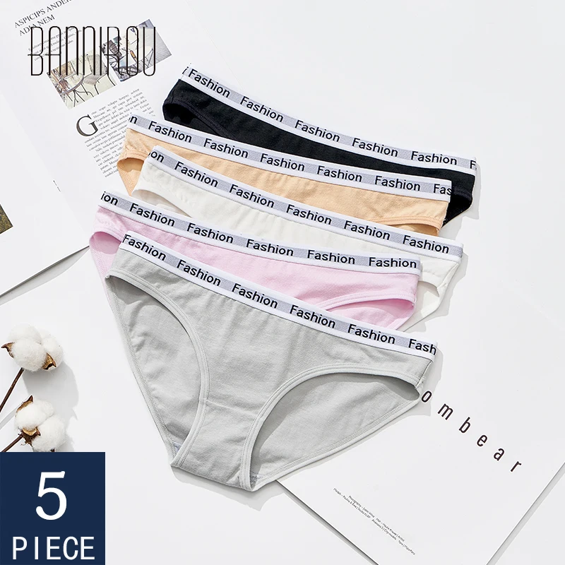 5 Pcs Cotton Underwear For Woman Soft Briefs Fashion Sports Underpants Intimates Low-Rise Women's Panties Free Shipping BANNIROU