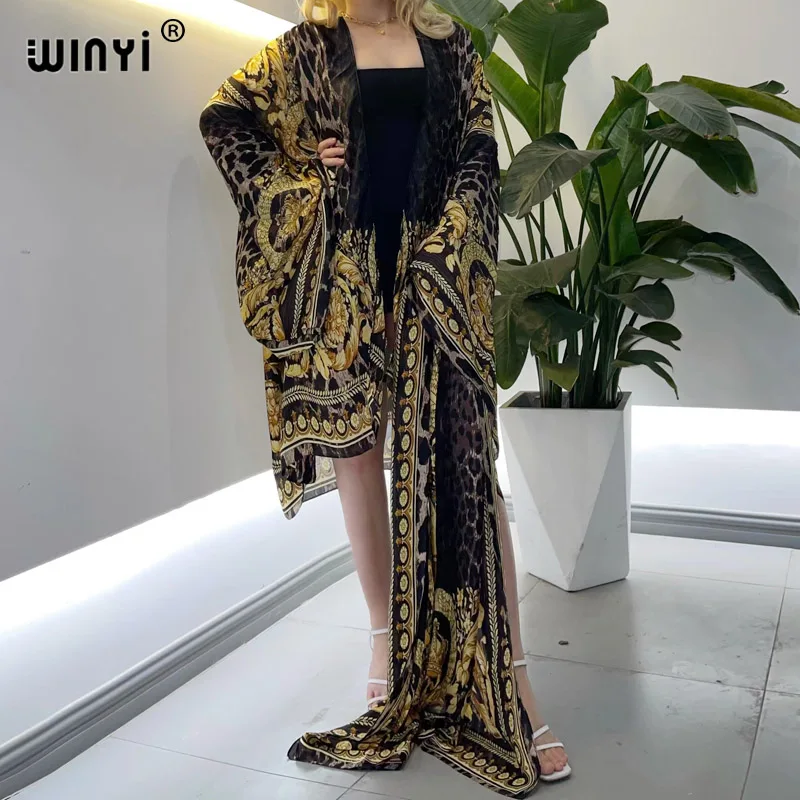 WINYI 2021 European Women Cardigan stitch robe Cocktail sexy leisure wear Maxi African Holiday Batwing Sleeve Silk feeling Robe