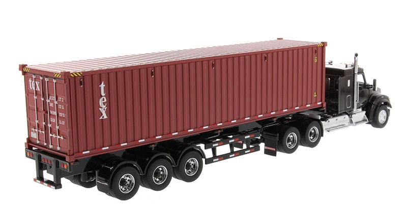 New 1/50 Scale Kenworth T880 SFFA 40 Sleeper Tandem Tractor in Metallic Black with 40\' Dry Goods Sea Container and Chassis 71060