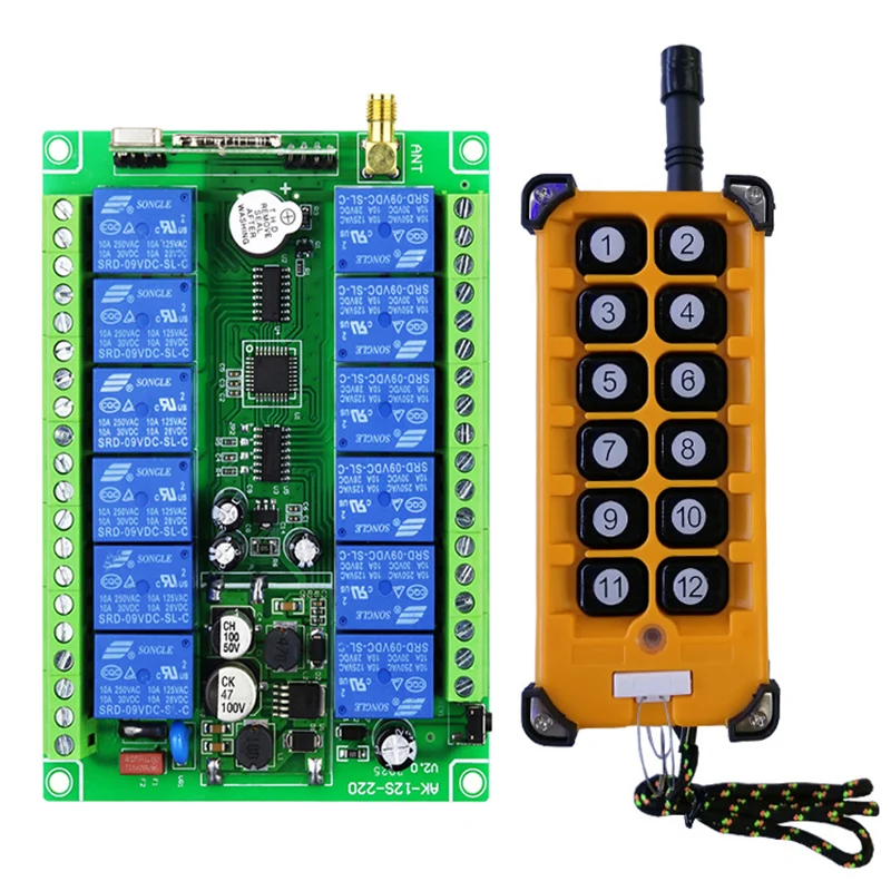 3000m DC 12V 24V 36V 48V 12CH Radio Controller RF Wireless Remote Control Overhead travelling crane System Receiver+Transmitter