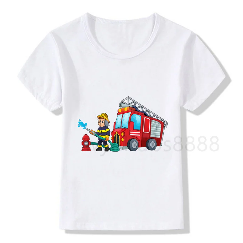 New Summer Baby Boys Girls Fireman Clothes Short Sleeve O-neck T Shirt Pure Fire Truck T-shirt Brand Tee Tops Unisex
