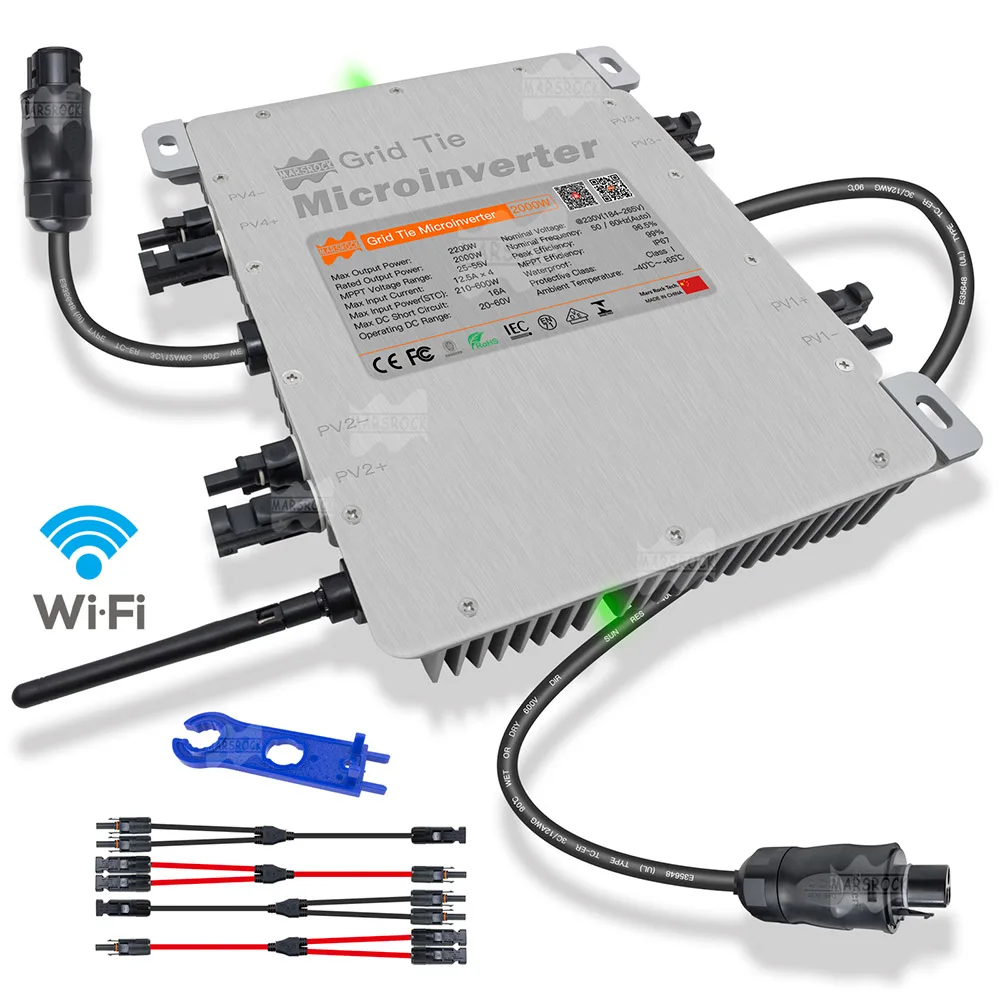Inversor Solar do Laço de Grade de Deye com Limitador Wi-fi Incorporado 2000w Inmetro g3 Vde Iec Mppt Ip67 2060vdc 220v240vac 50 60hz