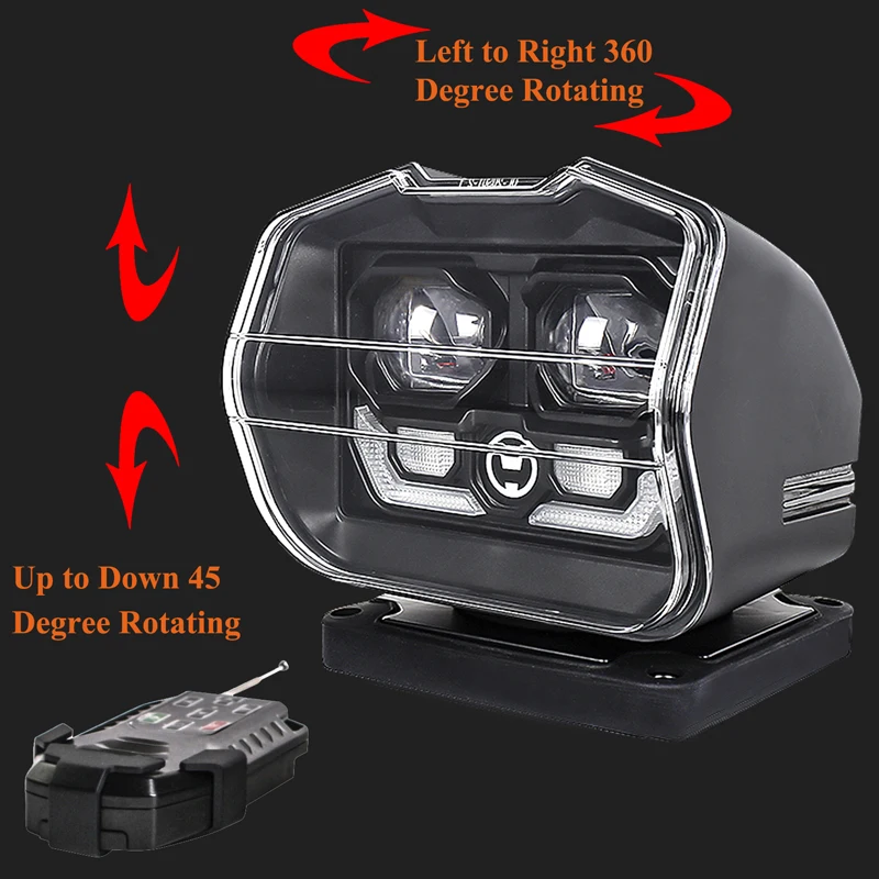 360 Degree Rotating LED Searchlight Remote Control Offroad Driving Light Compatible with SUV ATV UTV Marine Boat Truck Tractor