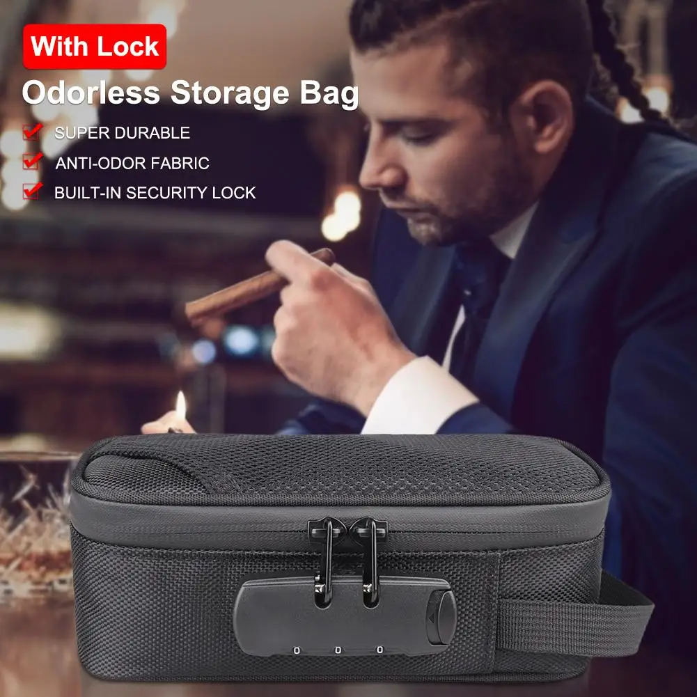 Borsa a prova di odore durevole 20x10x7.2cm con serratura custodia inodore per riporre gli accessori per fumatori Set contenitore per i viaggi a casa