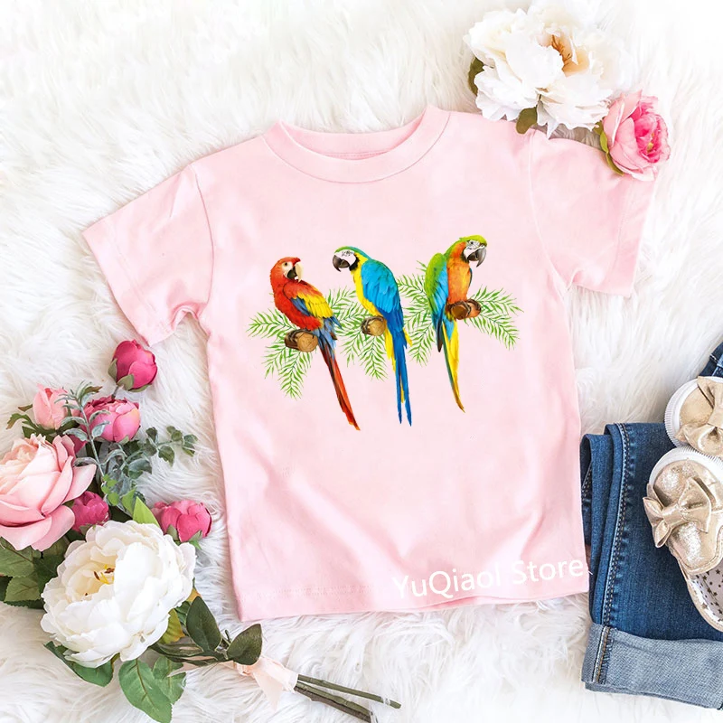 Cute Baby Boys Girls Clothes Summer Rainbow Birds Cockatiel Parrot Print Children's T-Shirts Summer Kids Clothing Teen's Top Tee