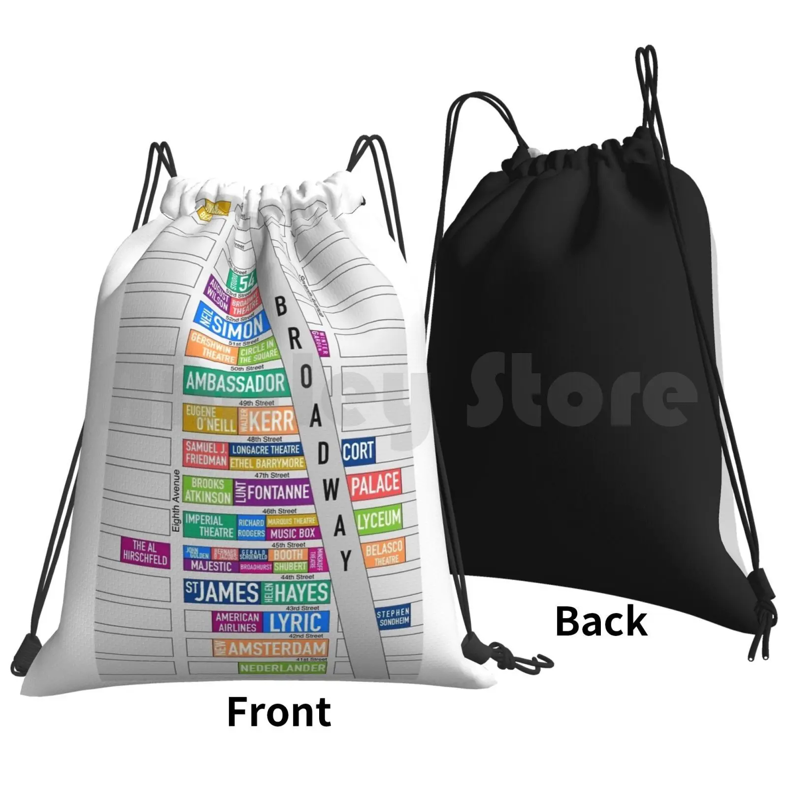 Broadway Theaters Map-New York City ( Straight ) Backpack Drawstring Bag Riding Climbing Gym Bag Broadway Theater Theatre