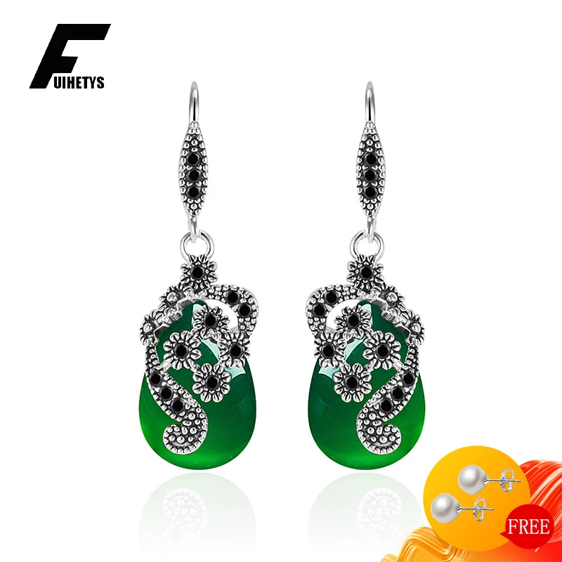 

FUIHETYS Vintage Earrings 925 Silver Jewelry with Emerald Ruby Gemstone Water Drop Shape Earrings for Women Wedding Party Gifts
