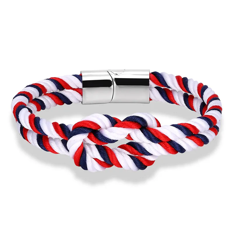 MKENDN Fashion Infinity Charm Nautical Survival Rope Chain Paracord Bracelet Men Women Stainless Steel Magnetic Clasp