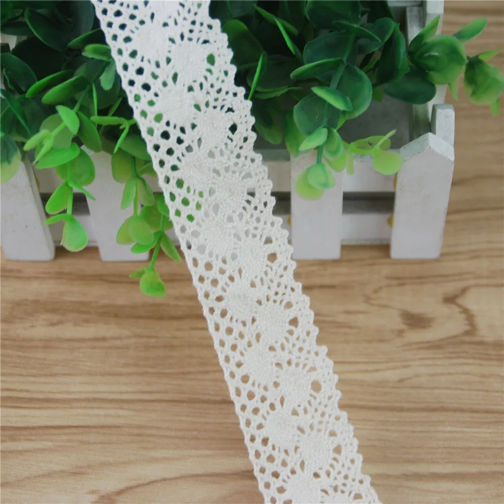 

38mm Cotton Lace Trim Ivory Fabric Sewing Accessories Cloth Wedding Dress Decoration Ribbon Craft Supplies 200yards LC110-R