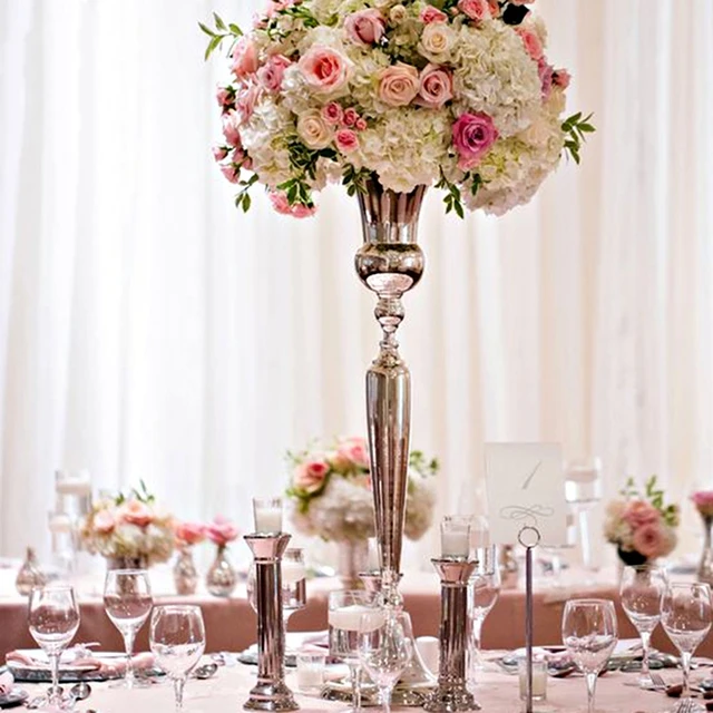 

12pcs)Table Decorations Vases Silver Gold Geometric Trumpet Flower Wedding Centerpieces Stand yudao1777
