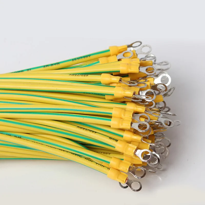 100pcs 30cm Length 12 AWG 4mm2 BVR Yellow-Green Solar Grounding Wire with Terminals Copper PV Cabinet Bridge Leakage Earth Cable